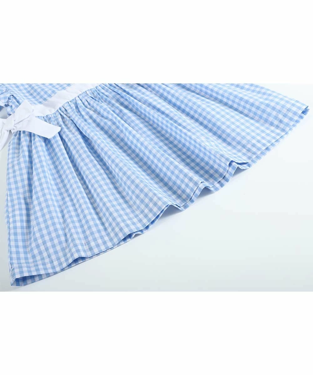 Buy 😍 Lil Cactus Light Blue Gingham Bow-Accent Angel-Sleeve 👗 Dress - Infant, Toddler & 👧 Girls For Kids ✨ - Image 4