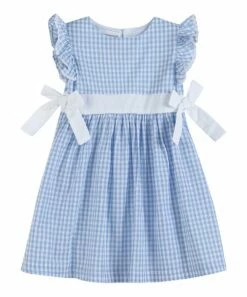 Buy 😍 Lil Cactus Light Blue Gingham Bow-Accent Angel-Sleeve 👗 Dress - Infant, Toddler & 👧 Girls For Kids ✨