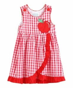 Promo 🥰 Lil Cactus Red Gingham Apple Sleeveless Wrap 👗 Dress - Infant, Toddler & 👧 Girls For Kids 😉