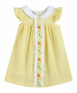 Coupon 🧨 Lil Cactus Yellow Pumpkin Vine Collar Angel-Sleeve 👗 Dress - Infant & 👧 Girls For Kids ⭐