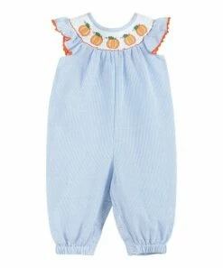 Wholesale ✨ Lil Cactus Light Blue Pumpkin Smocked Angel-Sleeve Playsuit - Infant & Toddler For Kids ⌛