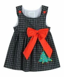 Coupon 💯 Lil Cactus Black Plaid Tree Bow-Accent Sleeveless A-Line 👗 Dress - Infant, Toddler & 👧 Girls For Kids 🔥