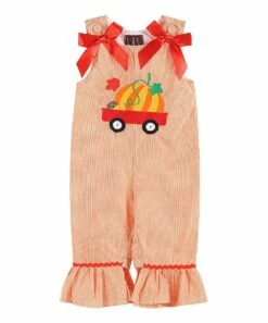 Cheap 💯 Lil Cactus Orange Gingham Pumpkin Bow-Accent Ruffle Overalls - Infant & Toddler For Kids 🔔