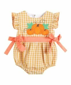 Brand new 👍 Lil Cactus Orange Plaid Pumpkin Ruffle & Bow Bubble Bodysuit - Infant & Toddler For Kids 🧨
