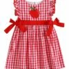 Discount 🌟 Lil Cactus Red Gingham Apple Bow-Accent Angel-Sleeve 👗 Dress - Infant For Baby & Maternity 🎉
