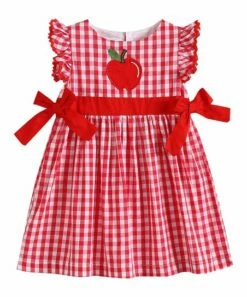 Discount 🌟 Lil Cactus Red Gingham Apple Bow-Accent Angel-Sleeve 👗 Dress - Infant For Baby & Maternity 🎉