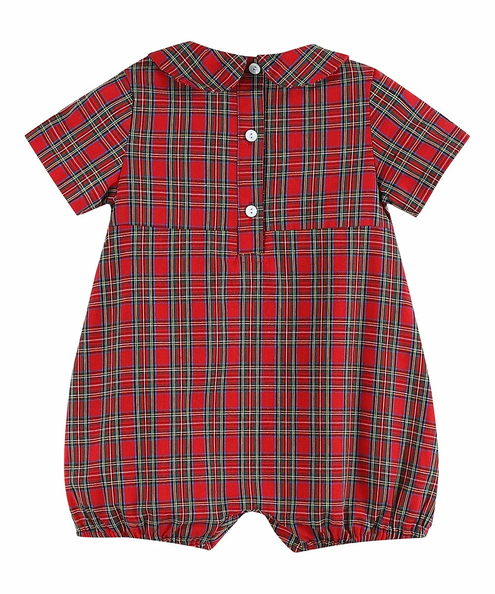 Outlet ⌛ Lil Cactus Red Multicolor Plaid 🔔 Christmas Tree Romper - Infant & Toddler For Kids 👏 - Image 4