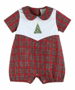 Outlet ⌛ Lil Cactus Red Multicolor Plaid 🔔 Christmas Tree Romper - Infant & Toddler For Kids 👏
