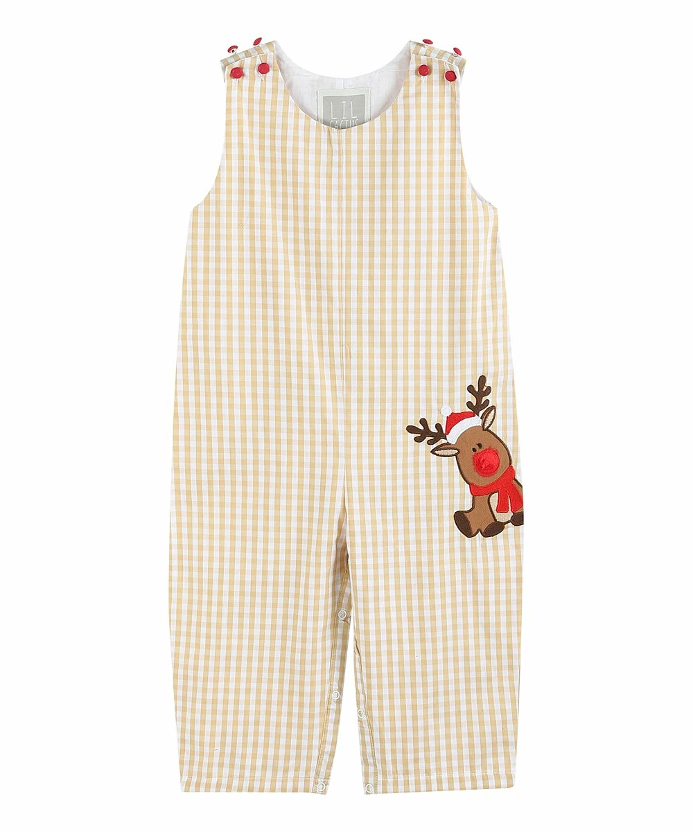 Promo ๐ Lil Cactus Tan Multicolor Gingham Reindeer Overalls - Infant & Toddler For Baby & Maternity โญ